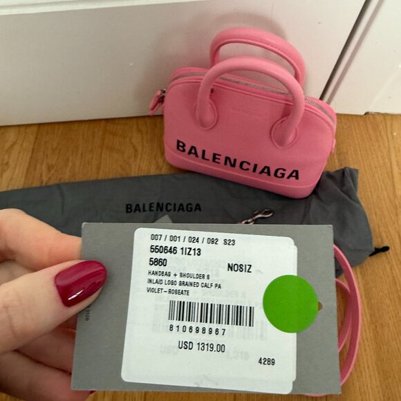 NWT Balenciaga Ville Handbag + Shoulder Bag In Violet Pink Inlaid Logo - Picture 2 of 16